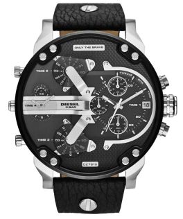 DZ7313 Ekstra stort Diesel herreur - Diesel Mr Daddy 2.0 Black Leather DZ7313