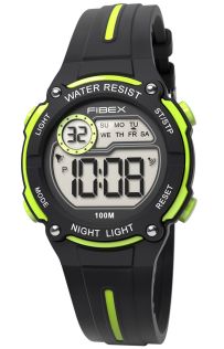 FIBEX76IP007 Sort-grønt digitalt børnesportsur | FIBEX76IP007