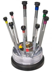 212450 Rotary Base with 9 screwdrivers, 0.6 - 3.0 mm, with Anti-Magnetic Blades and Spare Blades 212450