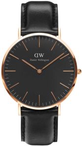 ADW00100127 Kobberfarvet herreur med sort læderrem og skive - Daniel Wellington Classic Black Sheffield Rosegoldfarvet 40mm DW00100127
