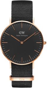 ADW00100150 DW Black dameur med nylonrem - Daniel Wellington Classic Black Cornwall Rosegoldfarvet 36mm DW00100150