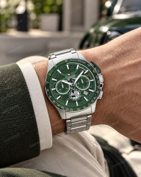 Tommy Hilfiger Mens Steel Green Chrono 44mm