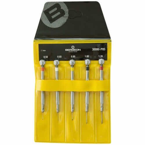 Bergeon set of 5 screwdrivers for watches with steel blades 0,5 - 1,2 mm 30080