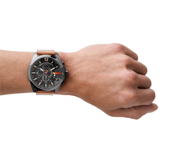 Diesel Mega Chief Chrono Gunmetal Brown Leather DZ4343 - RIP