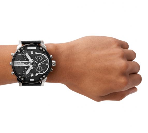 Ekstra stort Diesel herreur - Diesel Mr Daddy 2.0 Black Leather DZ7313